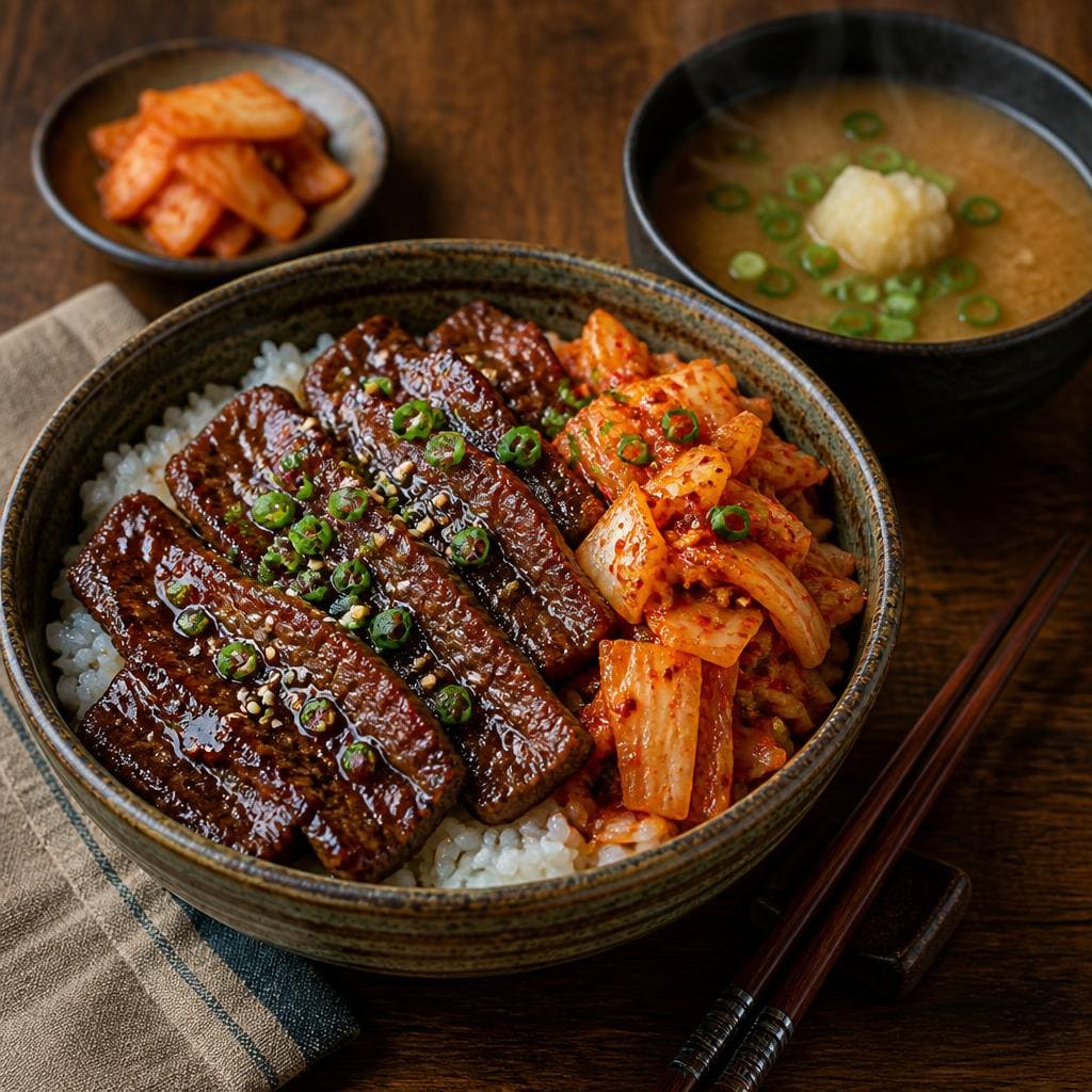 Yakiniku Beef Bowl With Kimchi Yakiniku Like